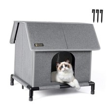 Large Outdoor House - Weatherproof Elevated for Cats - Grey Standard Grey