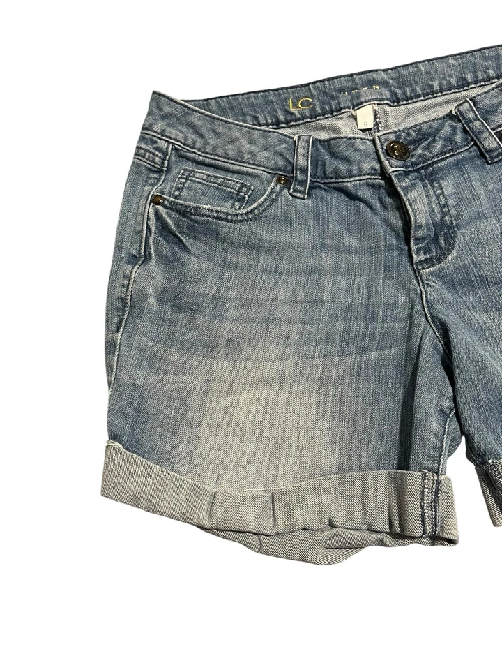 Pantalones Cortos de Vaqueros LC Lauren Conrad Para Mujer 6 Azul Claro Corte Envolvido Dobladillo Jean Corto Foto 2 de 4
