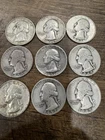 Lot Of (9) Washington Quarters 90% Silver Circulated Ungraded Lot 3