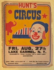 Hunts Circus Lake Carmel NY  Clown 28" x 22" Rare Show Poster Vibrant 