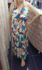 New White & Multi Colour Floral Print Twist Front Holiday Maxi Dress Size 16