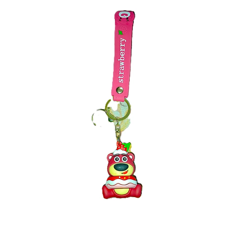 Lotso Bear Strawberry Keychain Keyring Bag Charm Pom Pendant Doll Toy Story - Image 2 of 2