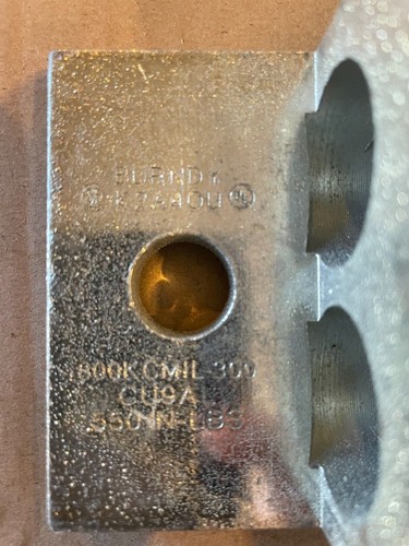 BURNDY K2A40U 2-BARREL MECHANICAL CONNECTOR LUG TAP 300-800 MCM Qty. 1 - Picture 3 of 3