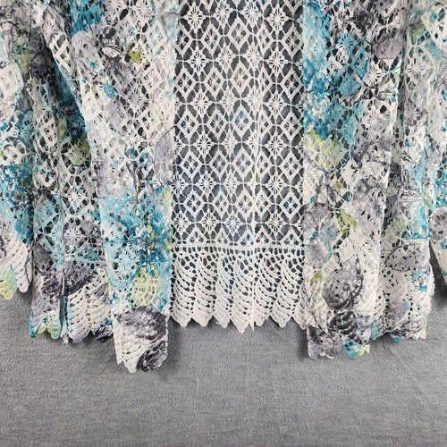 Alfred Dunner Petite PM Women Crochet Cardigan Blue Gray White Open Front EUC - Picture 4 of 19