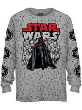 Boys Gray  Black Splatter Star Wars T-Shirt Darth Vader Long Tee Shirt XL