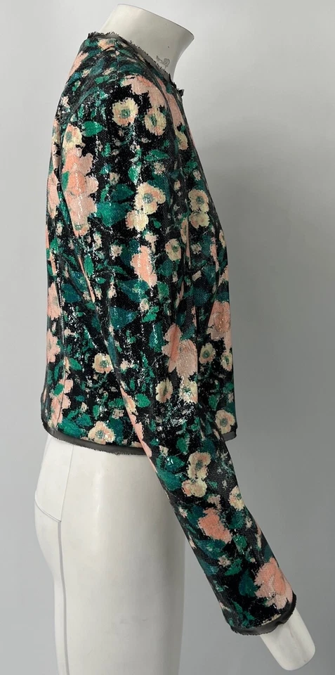 Chaqueta Blazer Abbie Rachel Zoe Nueva Con Etiquetas Verde Rosa Negro Floral Lentejuelas Talla 8 Foto 4 de 4