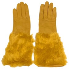 Womens Long Mustard Yellow Leather  Plush Gloves Small/Medium