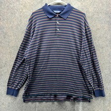 Vintage Ralph Lauren Polo Shirt Mens Large Blue Red Striped Long Sleeve Golf