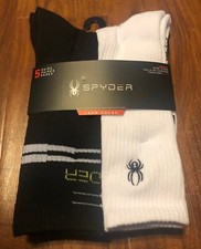 Spyder MEN Crew Socks Size 6-12 Absorb TEK 5-Pair Half Cushion ARCH Black-White
