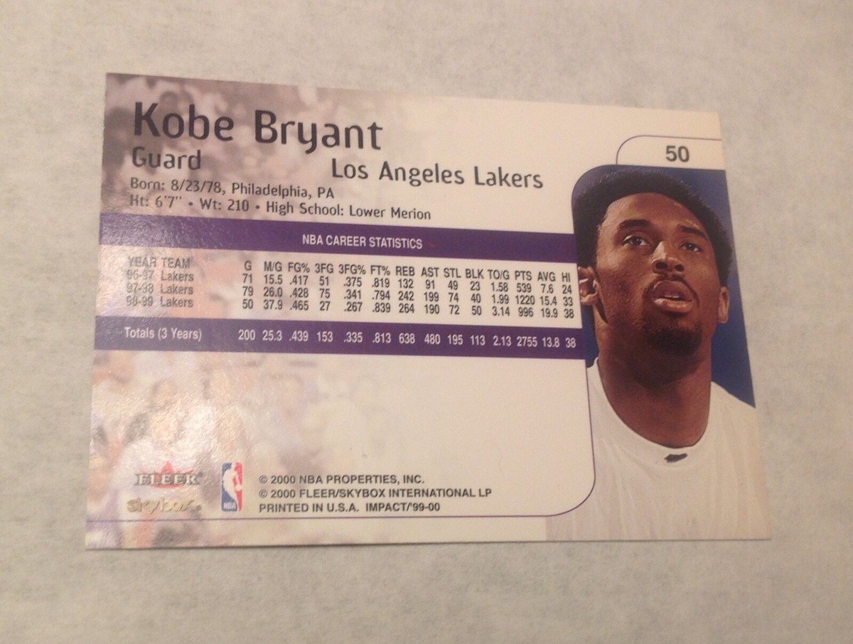 【50枚限定】Kobe Bryant NBA カード Lakers KOBE BRYANT 1999 Fleer Impact #50 Early Card Lakers