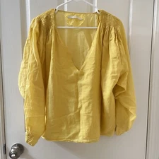 Humanoid Yellow Smocked Shoulders Blouse Top Yellow Cotton Women's Size Medium