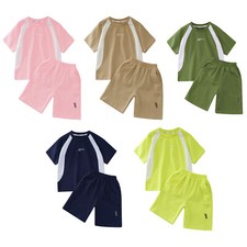 Kids Boys Girl's Sport Outfit Athletic Tracksuit Football Top With Short Pants