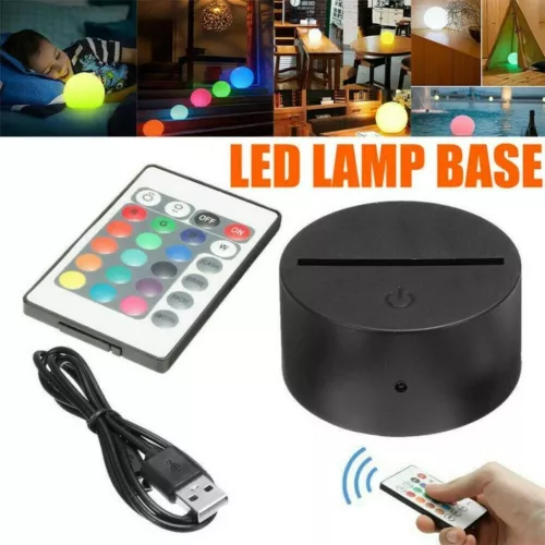 USB 3D LED Lamp Base Night Light Acrylic Plate Holder Color Changing & Remote! - Picture 2 of 17