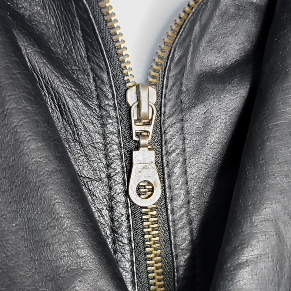 Phase 2 Bomber Leather Zip Up Jacket ~ Sz 3X ~ Black ~ Long Sleeve - Image 3 of 4