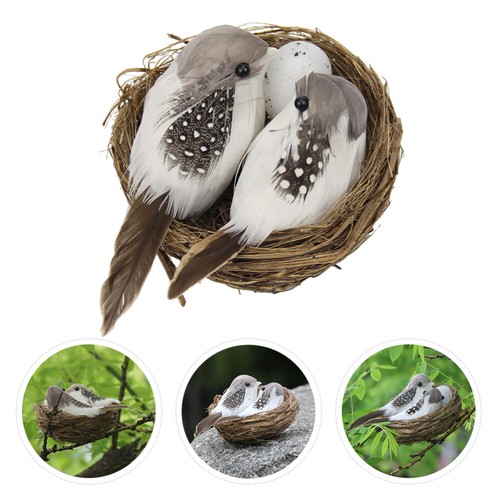 Décoration Murale Nid D'Oiseau Simulation - Résine Et Plumes, 23x15x10 Cm, Avec 2 Hirondelles, Pour Jardin, Terrasse, Intérieur