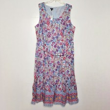 Talbots Plus NWT Floral Belted Voile Maxi Dress 18W Blue Sleeveless Summer