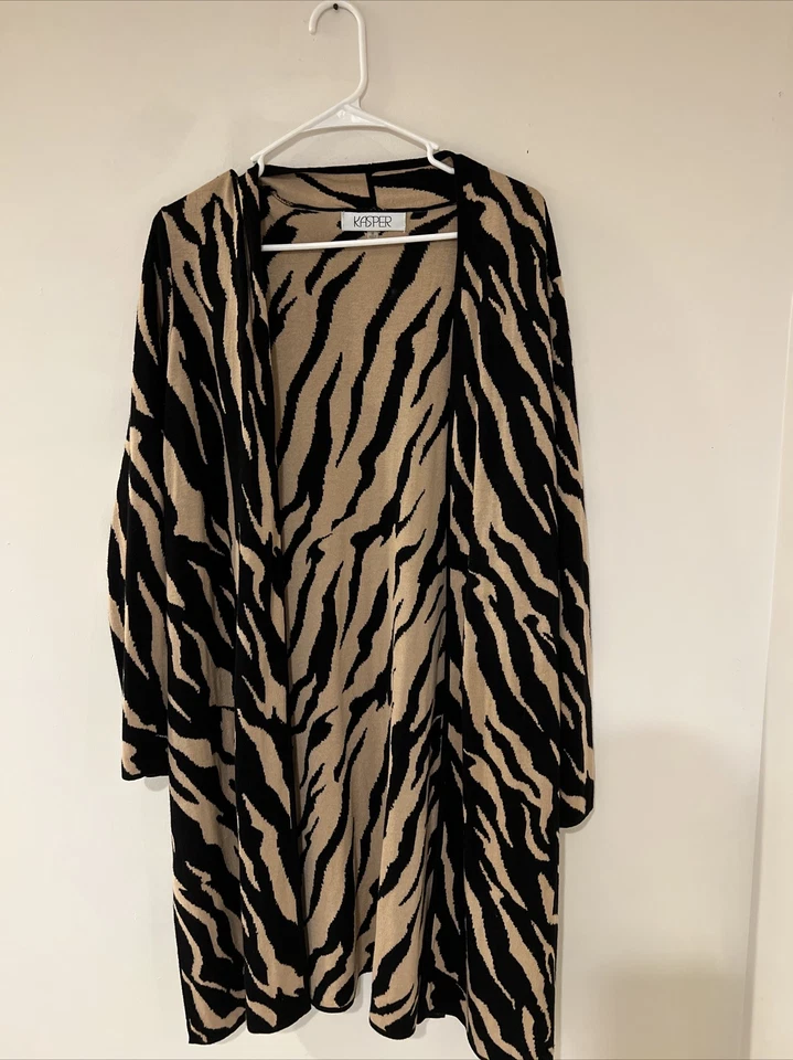 Cárdigan Kasper Plumero Frente Abierto Tejido Negro Camel Beige Talla M 0114 Foto 2 de 4