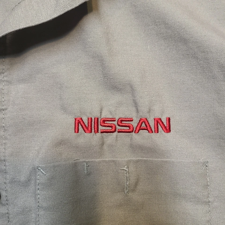 Nissan Button Down Shirt Mens L Gray Short Sleeve Mechanic Workwear Red Kap - Image 3 of 4
