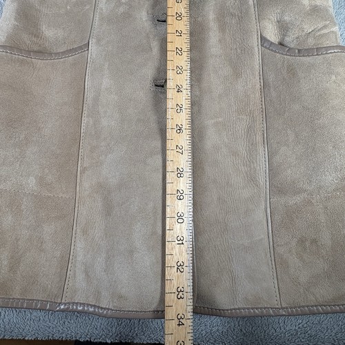 Vintage Sheepskin Warehouse Coat Womens Medium 34" Tan Beige Button Fur Lined - Picture 14 of 15