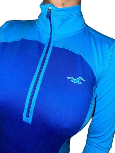 HOLLISTER Blue 1/4 Zip Long Sleeve Athletic Pullover Top Thumb Womens M Workout - Picture 4 of 7