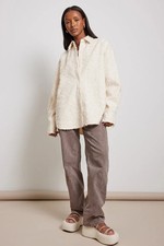 Nwt Na-kd Textured Structured Long Sleeve Oversize Shirt Off White Size 32 Xs