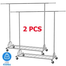2PCS Rolling Garment Rack Heavy Duty Collapsible Clothing Clothes Rack w/Wheels