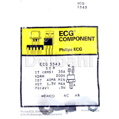 ECG5543 NTE5543 SCR Philips ECG Component Mexico 35A 200V 40MA MIN 1.5V MAX .5W