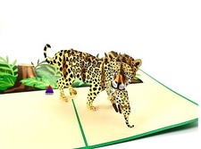 3D Pop Up Greeting Card Leopard Jaguar Birthday Mother Mom Zoo Children Kids