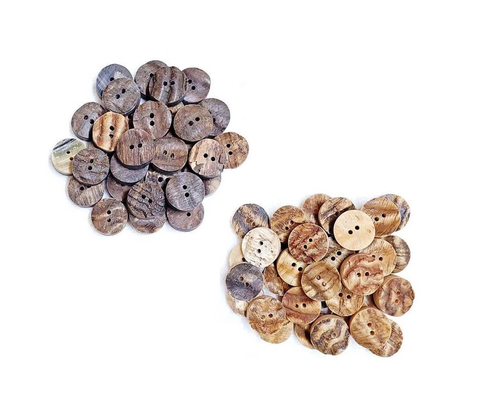 Real Natural Horn Button 15mm 22mm 2 Hole Light Dark Thick Bark Cut Sewing Craft - Image 2 of 4