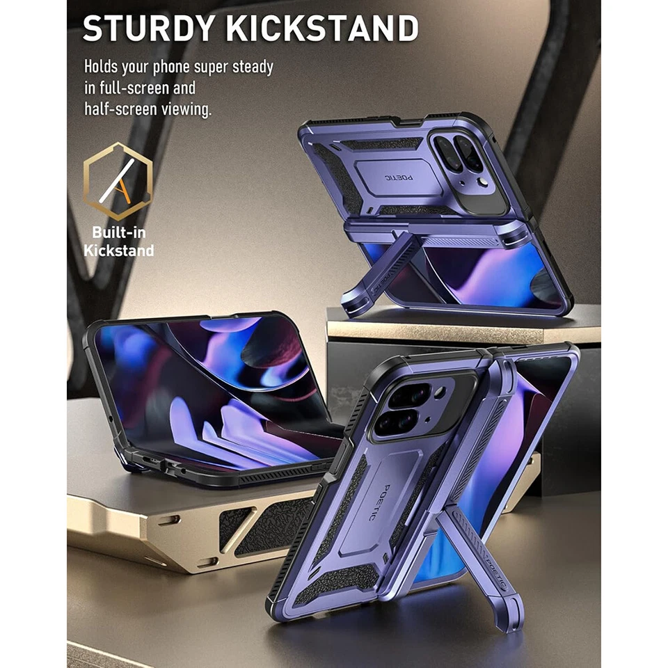 For Google Pixel 9 Pro Fold 5G Case Poetic with Kickstand Shockproof Cover Blue - Image 3 of 4