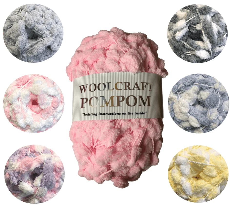 Woolcraft Pom Pom Wool Yarn Knitting 200g Ball Ideal for Blankets / Scarves