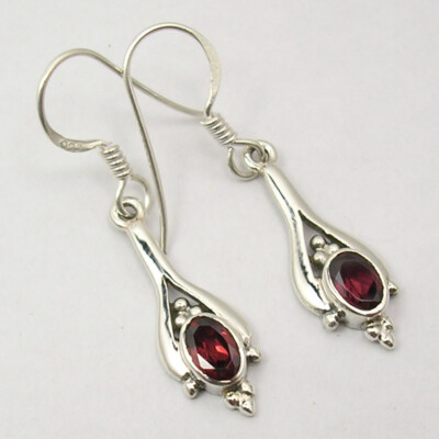 NEW Fantastic Solid 925 Sterling Silver Pendulum Earrings Genuine Garnet