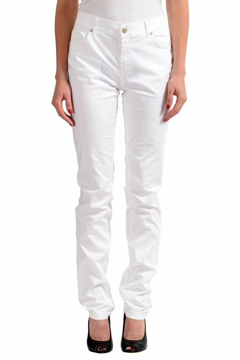 デニム・ジーパン VERSACE JEANS Woman Jeans White 76HAB561CEW01 003 Versace Jeans Women's White Straight Leg Denim Jeans | eBay