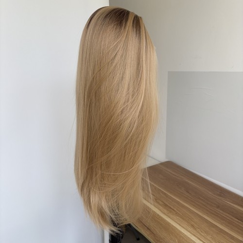 Heat Resistant Hair Natural T Lace Frontal Wigs Long Straight Soft Ombre Blonde - Picture 5 of 7