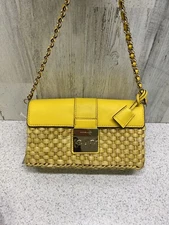 MICHAEL KORS Mustard Woven Straw Gabriella Clutch Handbag