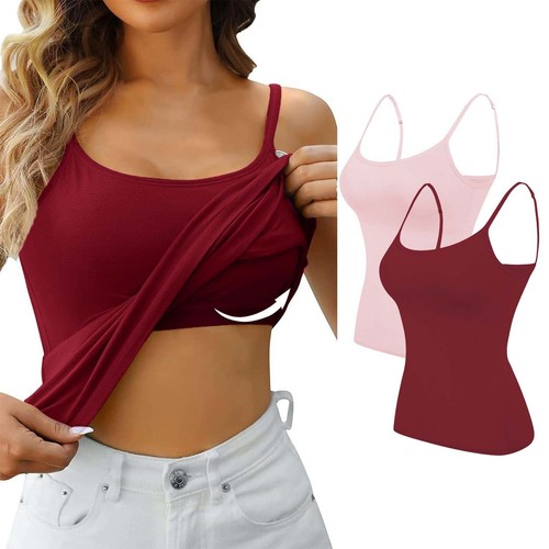 2PCS Women's Camisole with Built in Shelf Bra Adjustable Strap Vest Comfort Tops - Picture 40 of 99