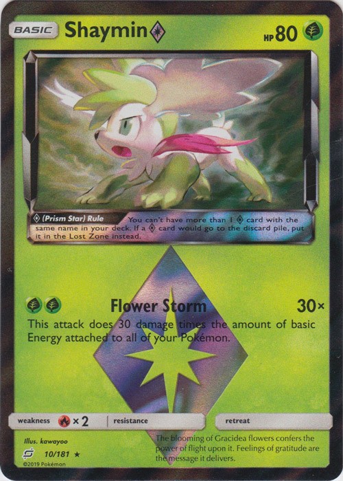 NM-Mint, English Pokemon Holo Shaymin Prism Star - 10/181 - Holo Rare SM - Team 