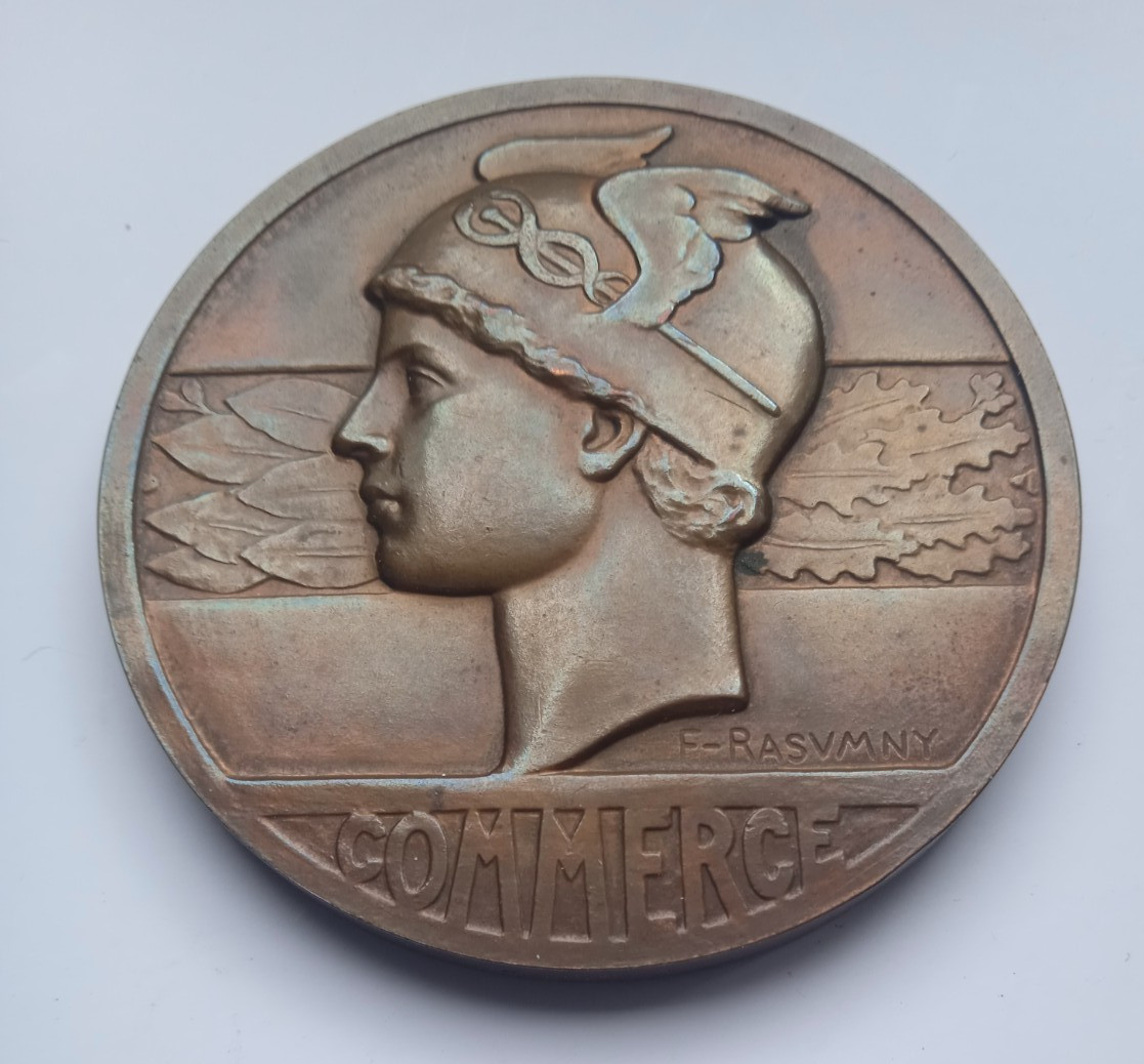 MERCURY GOD OF TRADE FRENCH BRONZE MEDAL by RASUMNY / MEDAILLE BRETIGNY SUR ORGE