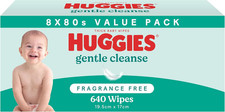 Huggies Gentle Cleanse Baby Wipes Fragrance Free 640 Pack 8x80 Thick Soft Wipes