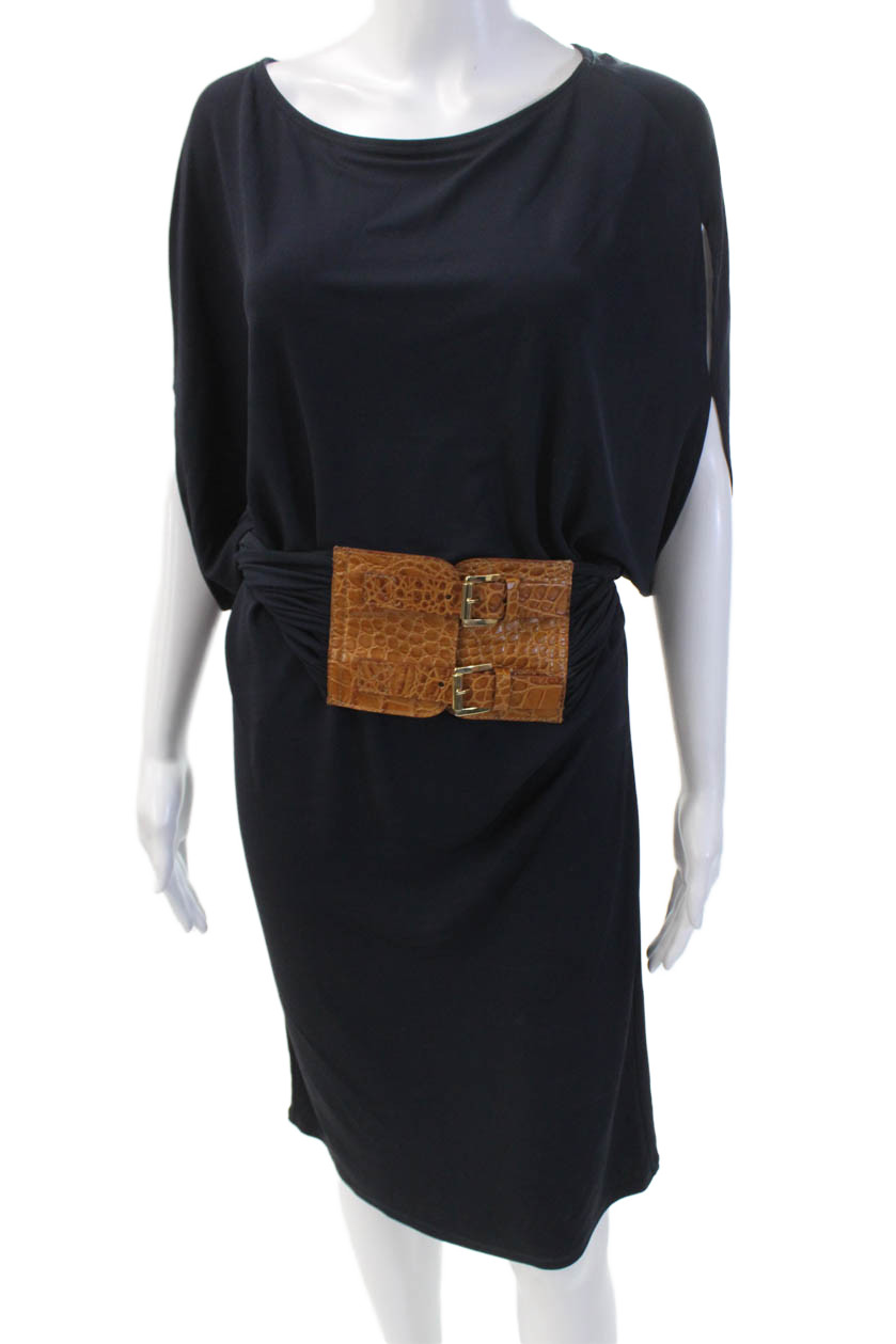 Michael Kors Womens Boat Neck Short Sleeve Belted Dress Dark Blue Size 10