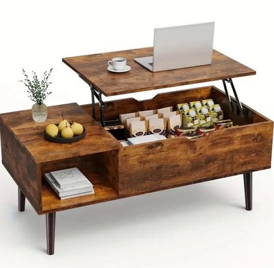 Coffee Table Made with Wood Lifting Top Adjusting Sitting Position Suitable All