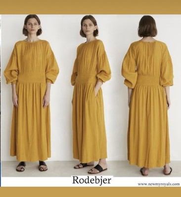Rodebjer Roma Chiffon Smocked Waist Maxi Dress Mustard Boho Long Sleeve S
