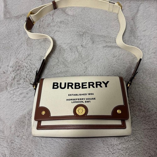 Burberry Horseferry Canvas Leather Shoulder Bag Ivory