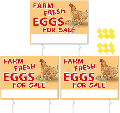 3 Pcs Farm Fresh Eggs Sign 16 * 12 Inch Double Sided Fresh Egg Sign for Sale Sig