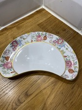 Royal Worcester Fine Bone China Floral Crescent Dish With Gilded Edge