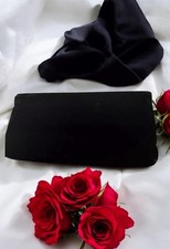 Vintage Black Velvet Clutch Purse Satin Lined By Virginia Art Unique Rich Black