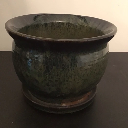 Vintage Terra Cotta Olive Green Glaze Pot