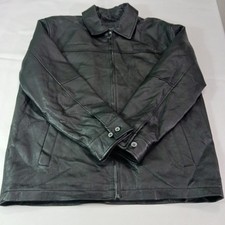 Covington Men's Black Genuine Leather Lined Full Zip Collared Bomber Jacket Sz L