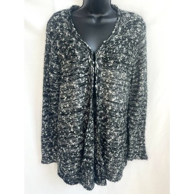 Alberto Makali Tweed Cardigan Sweater Jacket Classic Sz L Black Beaded Cozy
