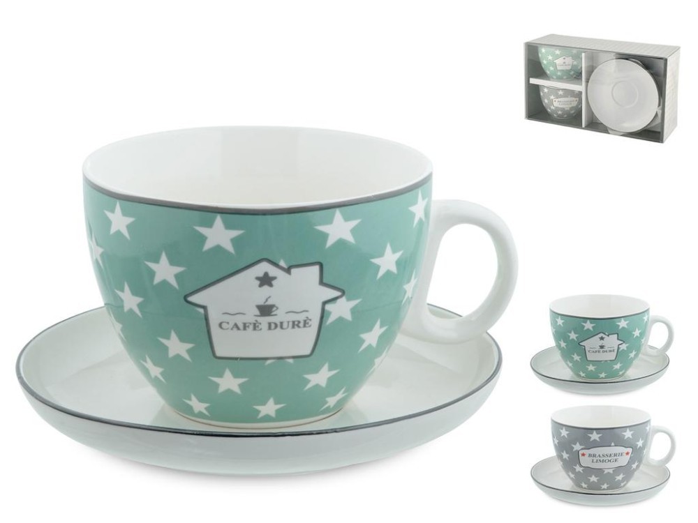 H&H Pack Of 2 Jumbo New Bone China Brasserie Mugs